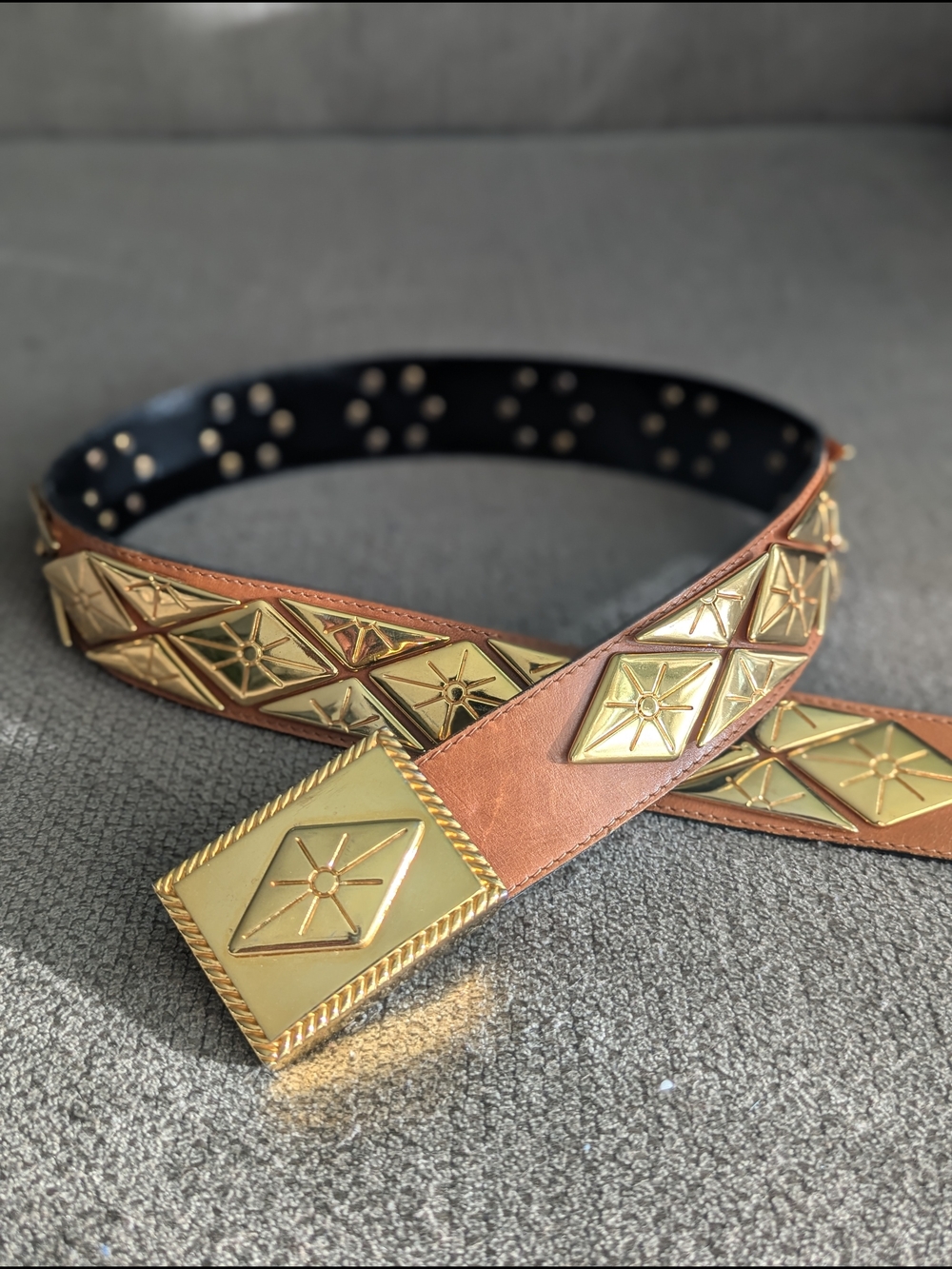 ICONIC Escada Leather Belt with Metal Medallions. Mint. Made In West Germany